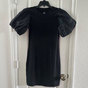Gap Black Puff Sleeve Dress M Cotton Blend